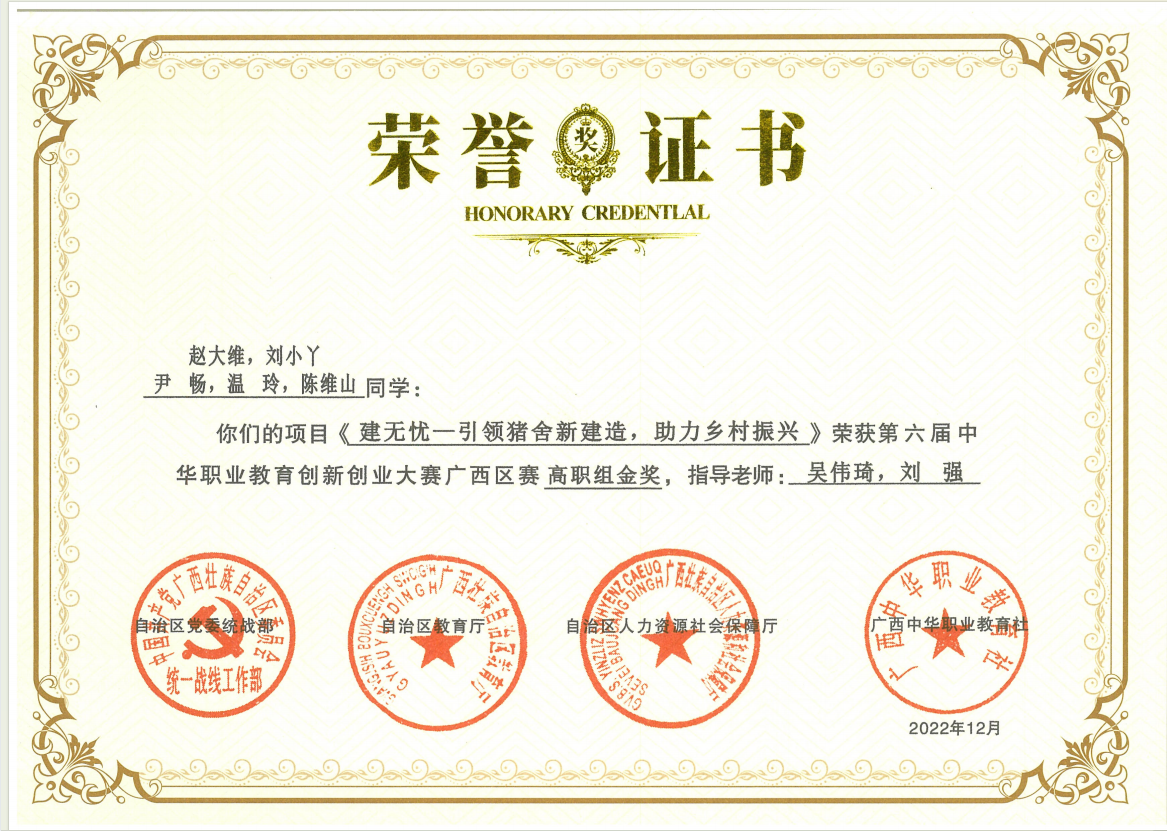 第六届中华职业教育创新创业大赛广西区赛金奖